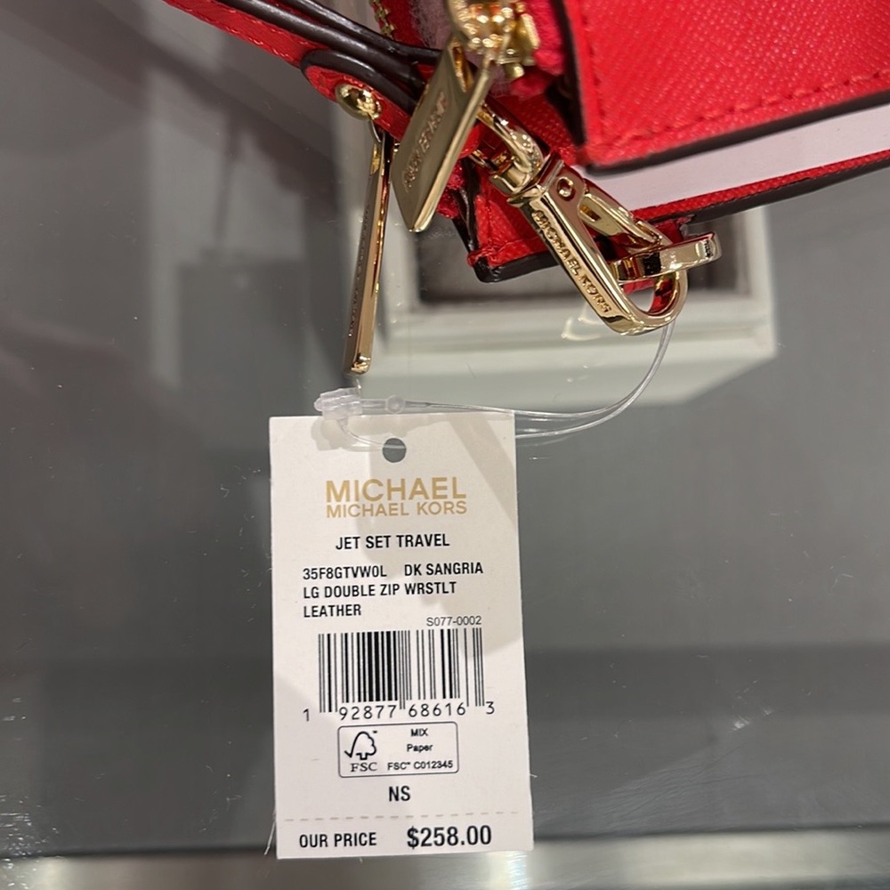 Michael Kors Jet Set Travel Large Double Zip Leather Wristlet phone holder NWT - Picture 12 of 16